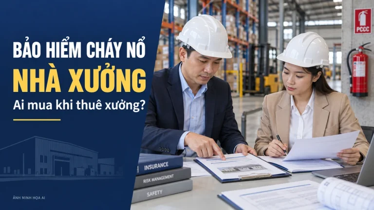 Minh họa AI: kiểm tra hồ sơ bảo hiểm cháy nổ nhà xưởng trước khi thuê.